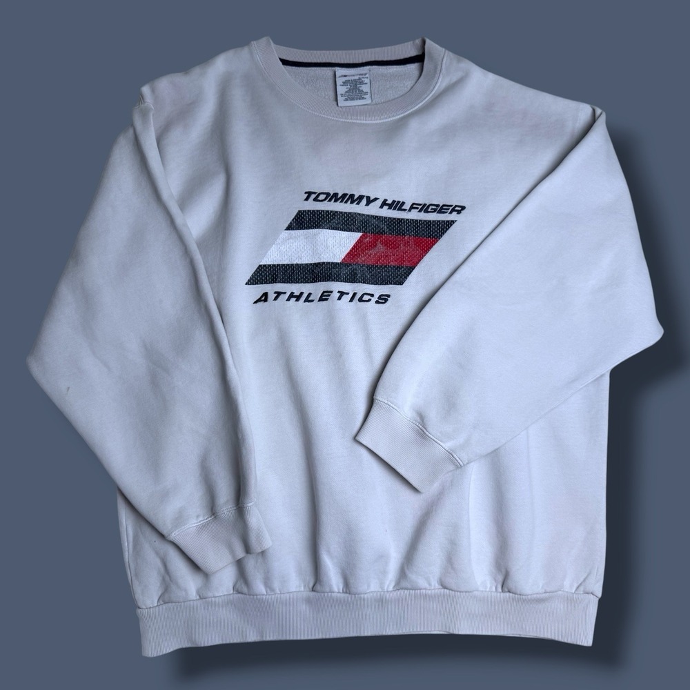 Rare Vintage Tommy‎ Hilfiger Athletics Sweatshirt Size Medium Big Logo Spell Out - Picture 2 of 16